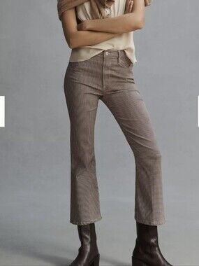 FRAME Le Crop Flare Houndstooth Pants in Camel Multi - Size 31